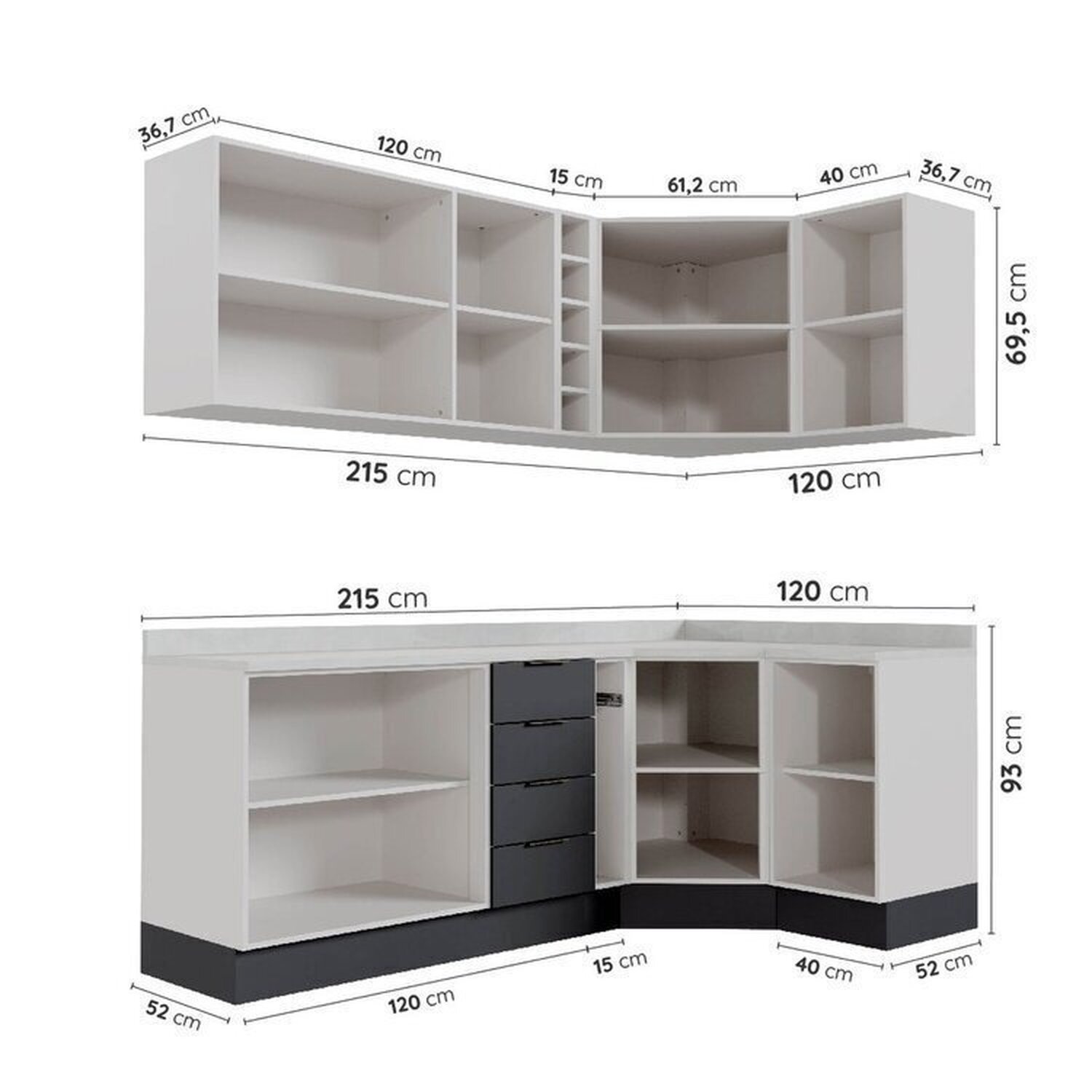 Cozinha Modulada 8 Peças com Tampo com Rodapé 4 Aéreos e 4 Balcões Ipanema CabeCasa MadeiraMadeira - 4