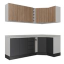 Ver mais imagens de Cozinha Modulada 8 Peças com Tampo com Rodapé 4 Aéreos e 4 Balcões Ipanema CabeCasa MadeiraOriginals Cinza/Grafite Trama/Acácia