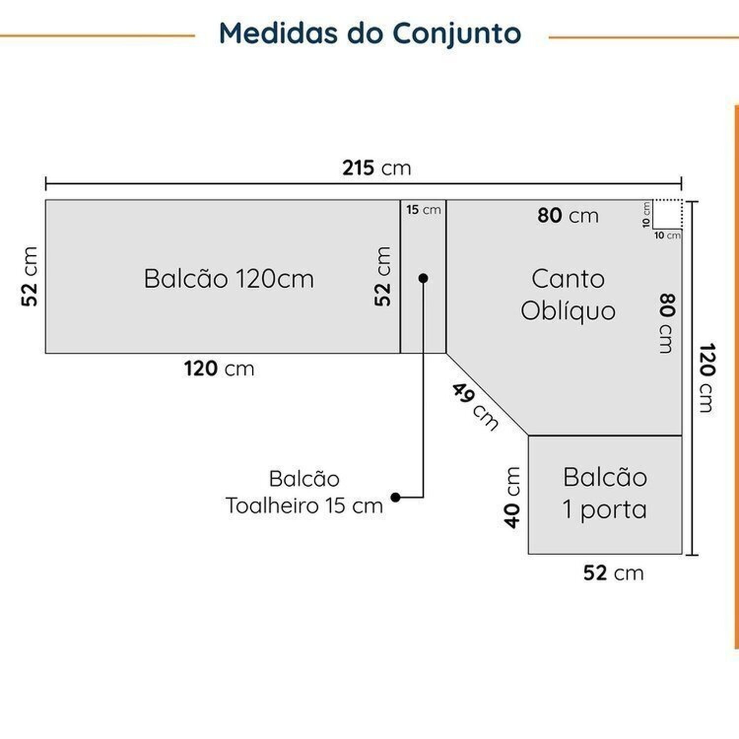 Cozinha Modulada 8 Peças com Tampo com Rodapé 4 Aéreos e 4 Balcões Ipanema CabeCasa MadeiraMadeira - 2