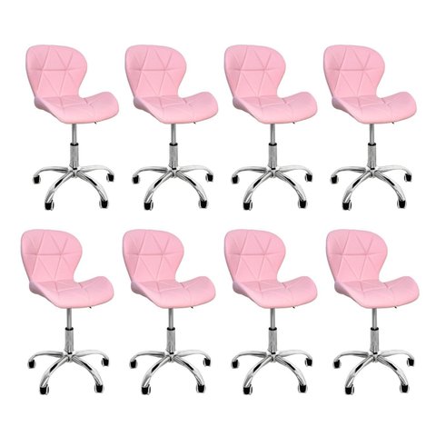 Kit 8 Cadeiras Escritório Slim Vegas Base Giratória Estofada Rosa Quartzo
