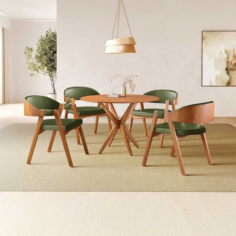 Conjunto de Mesa Redonda 100cm com 4 Cadeiras Gaia Yescasa Verde/Freijó
