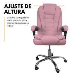 Cadeira de Escritório Presidente Soft Reclinável Ergonômica - Rosa - 1 - 4