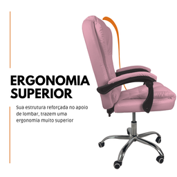 Cadeira de Escritório Presidente Soft Reclinável Ergonômica - Rosa - 1 - 2
