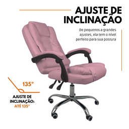Cadeira de Escritório Presidente Soft Reclinável Ergonômica - Rosa - 1 - 3