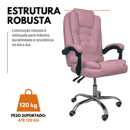 Cadeira de Escritório Presidente Soft Reclinável Ergonômica - Rosa - 1 - 5