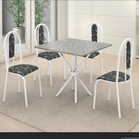 Conjunto Mesa Tubular com 4 Cadeiras Berlim Branco/Floral/Ocre