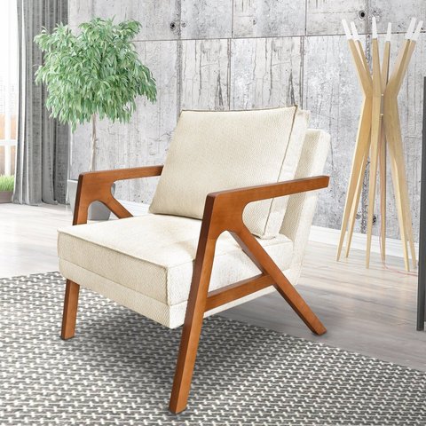 Poltrona para Sala de Estar Lier Linho Boucle Bege Ouro