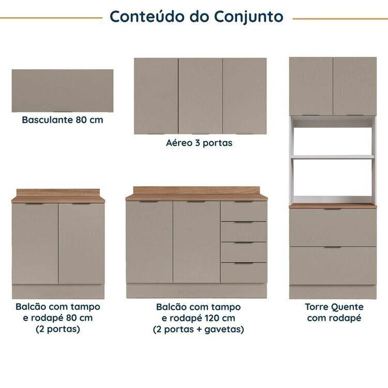 Cozinha Modulada 5 Peças com Tampo com Rodapé Ipanema CabeCasa