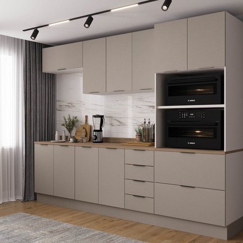 Cozinha Planejada 5 Peças com Tampo com Rodapé Ipanema CabeCasa MadeiraOriginals Marrom/Fendi Trama