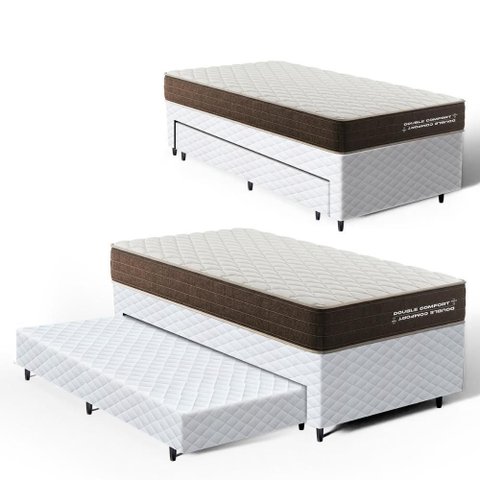 Cama Box Solteiro com Colchão de Espuma D33 Double Comfort + Auxiliar de Espuma Unique 88cm