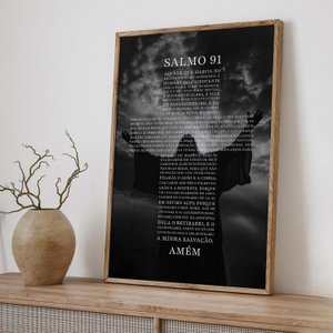 Quadro Decorativo Religioso Bíblia Salmo 91 1 Tela 80x120 para Sala Quarto Hall