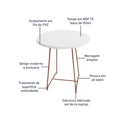 Mesa de Canto Lateral Amsterdã Alta Redonda Cobre e Branco - 5