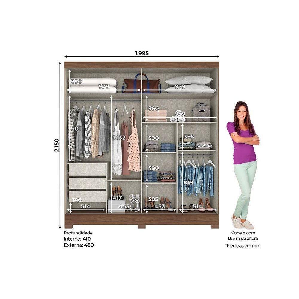 Guarda Roupa Casal 2 Portas Deslizante e 3 Gavetas Briz B352