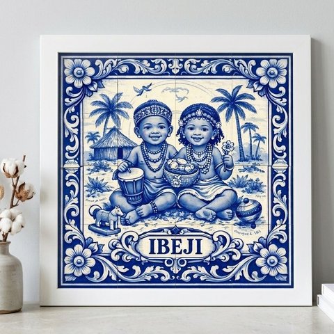 Quadro Umbanda Candomblé Ibeji 33x33cm Mold Preta