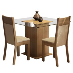 Conjunto Sala de Jantar Madesa Lau Mesa Tampo de Vidro com 2 Cadeiras Rustic/Crema/Pérola Cor:Rustic - 2
