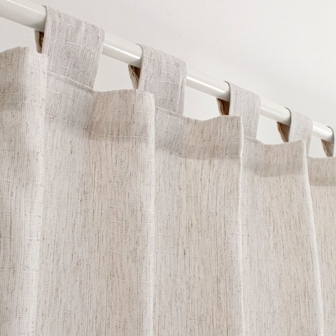 Cortina de Cozinha Bege 2,00 X 1,20m com Alça Linho Artesanal Translúcido Rústico sem Forro