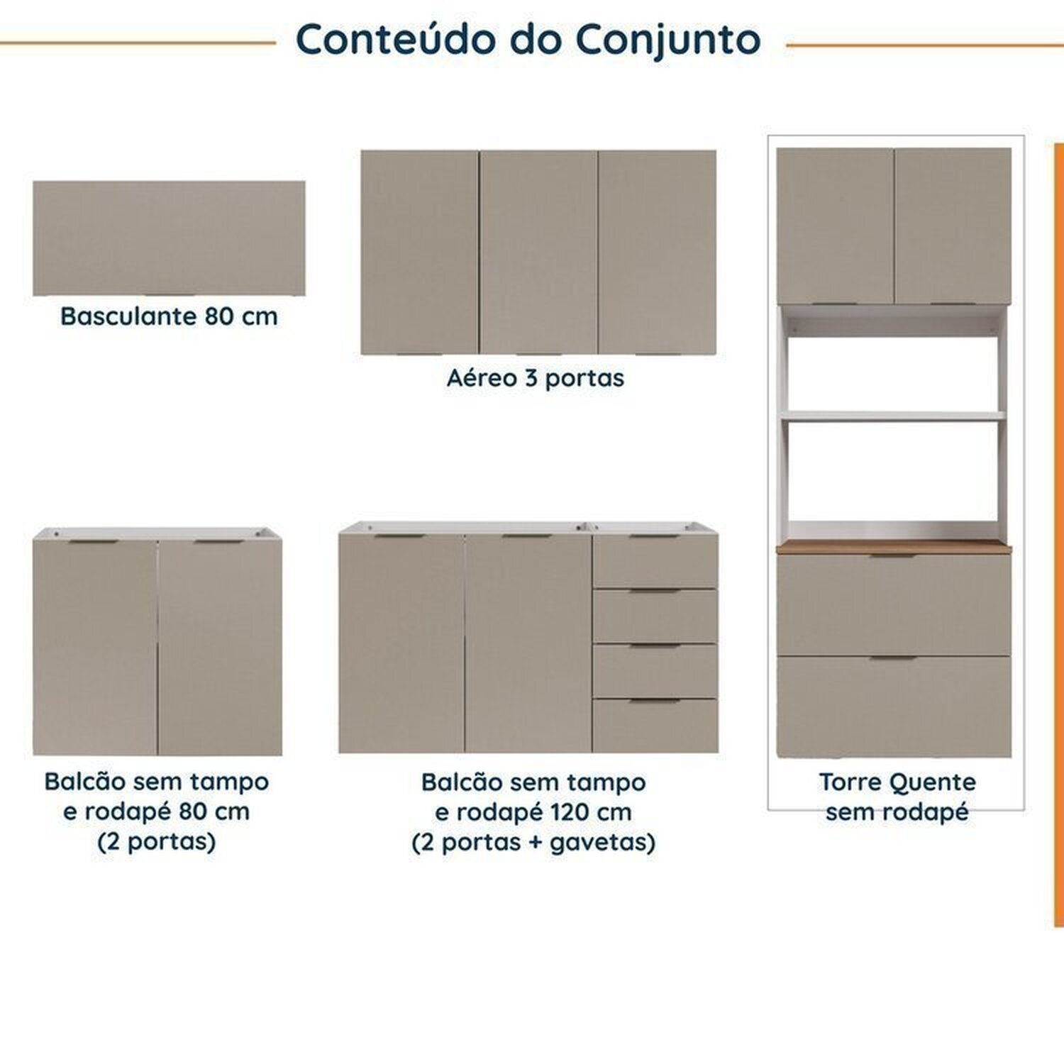 Cozinha Modulada 5 Peças sem Tampo sem Rodapé Ipanema CabeCasa MadeiraMadeira - 3