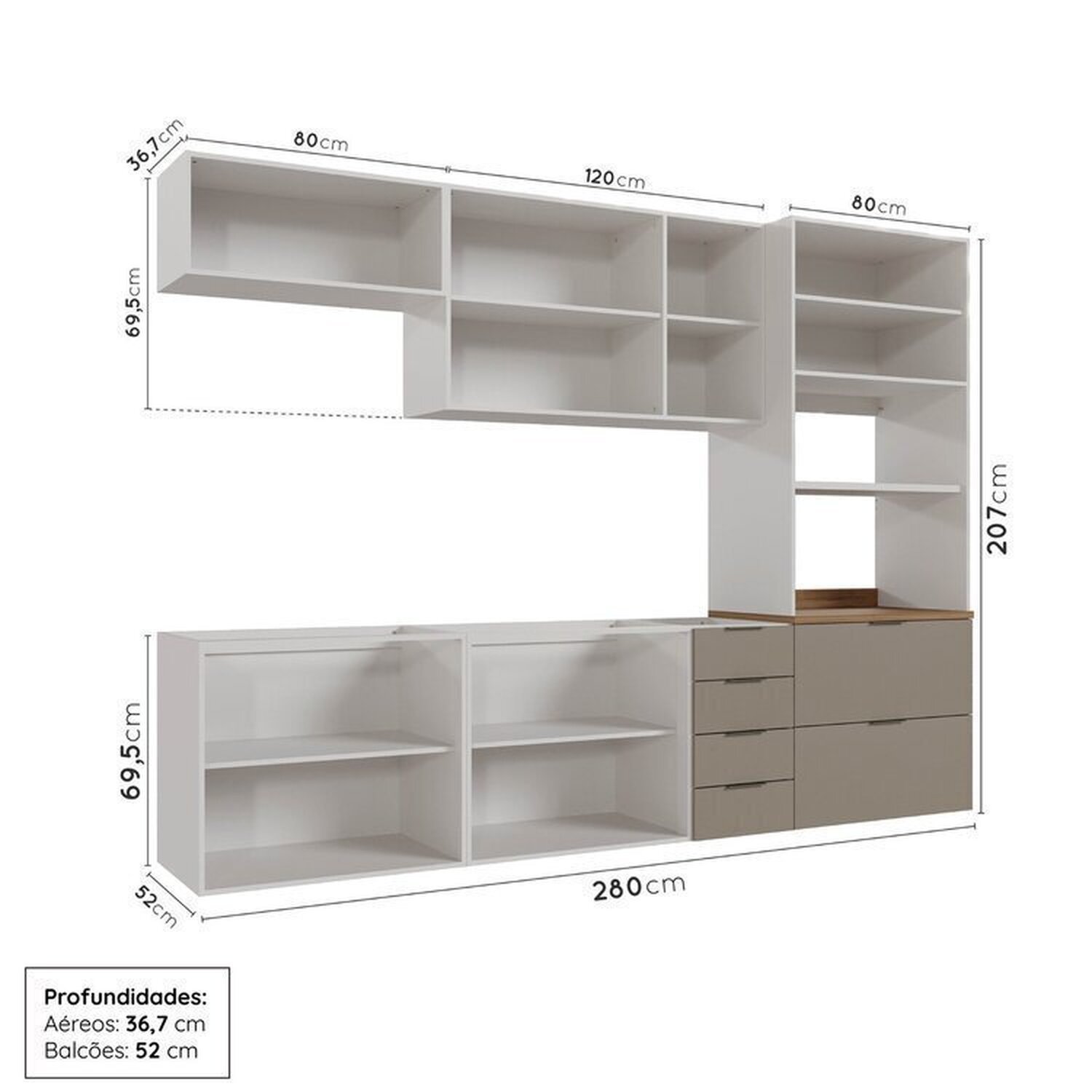 Cozinha Modulada 5 Peças sem Tampo sem Rodapé Ipanema CabeCasa MadeiraMadeira - 4