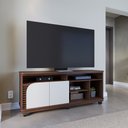 Ver imagem 1 de Rack Bancada Jurerê 1.5 para Sala de Tv até 65 Polegadas Nogueira Off White Matte Colibri