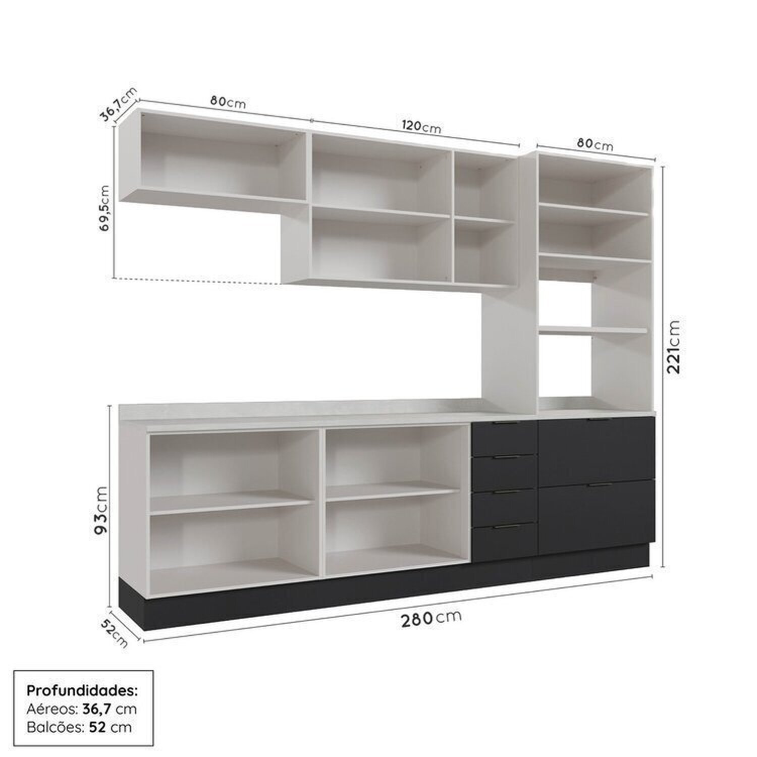 Cozinha Modulada 5 Peças com Tampo com Rodapé Ipanema CabeCasa MadeiraMadeira - 5