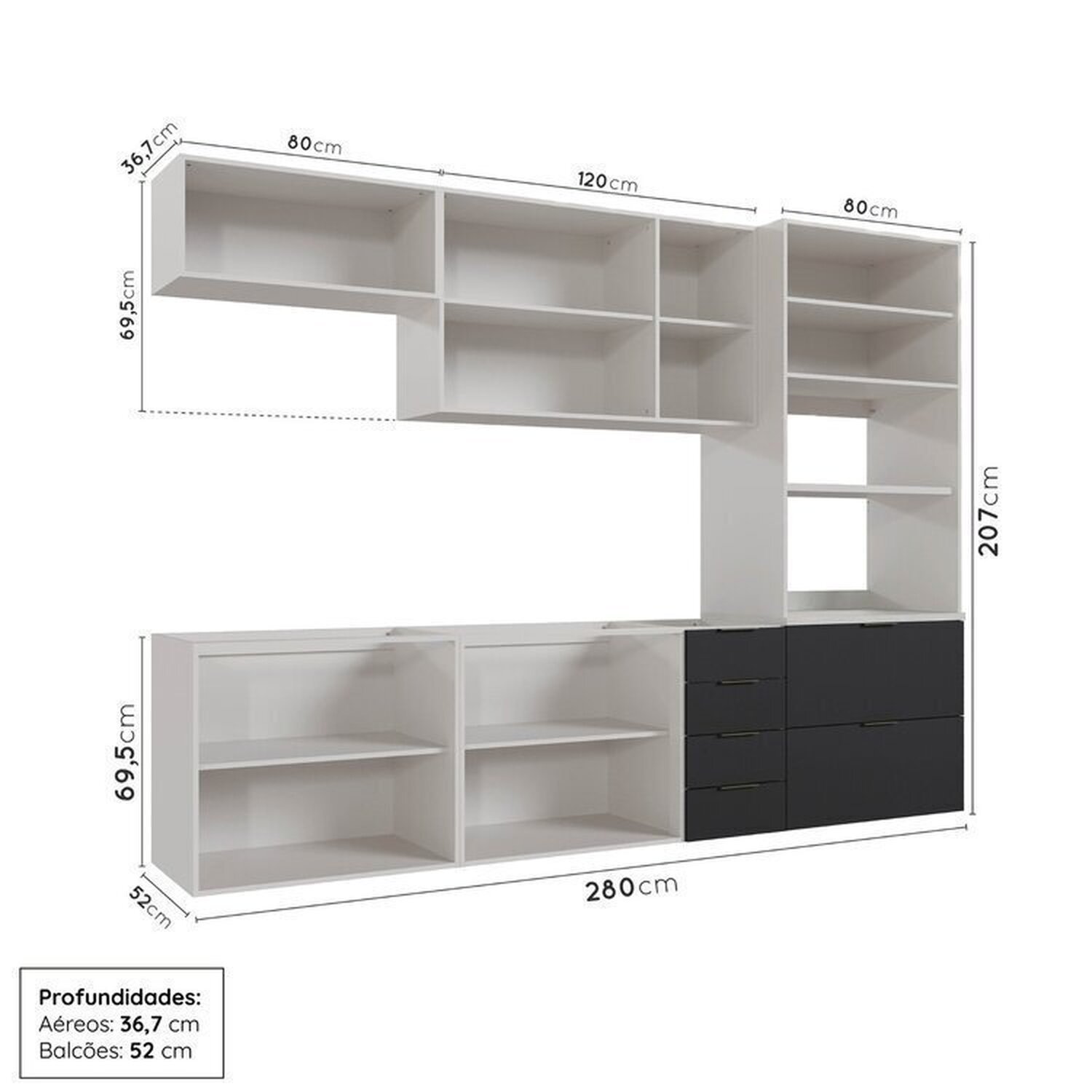 Cozinha Modulada 5 Peças sem Tampo sem Rodapé Ipanema CabeCasa MadeiraMadeira - 4