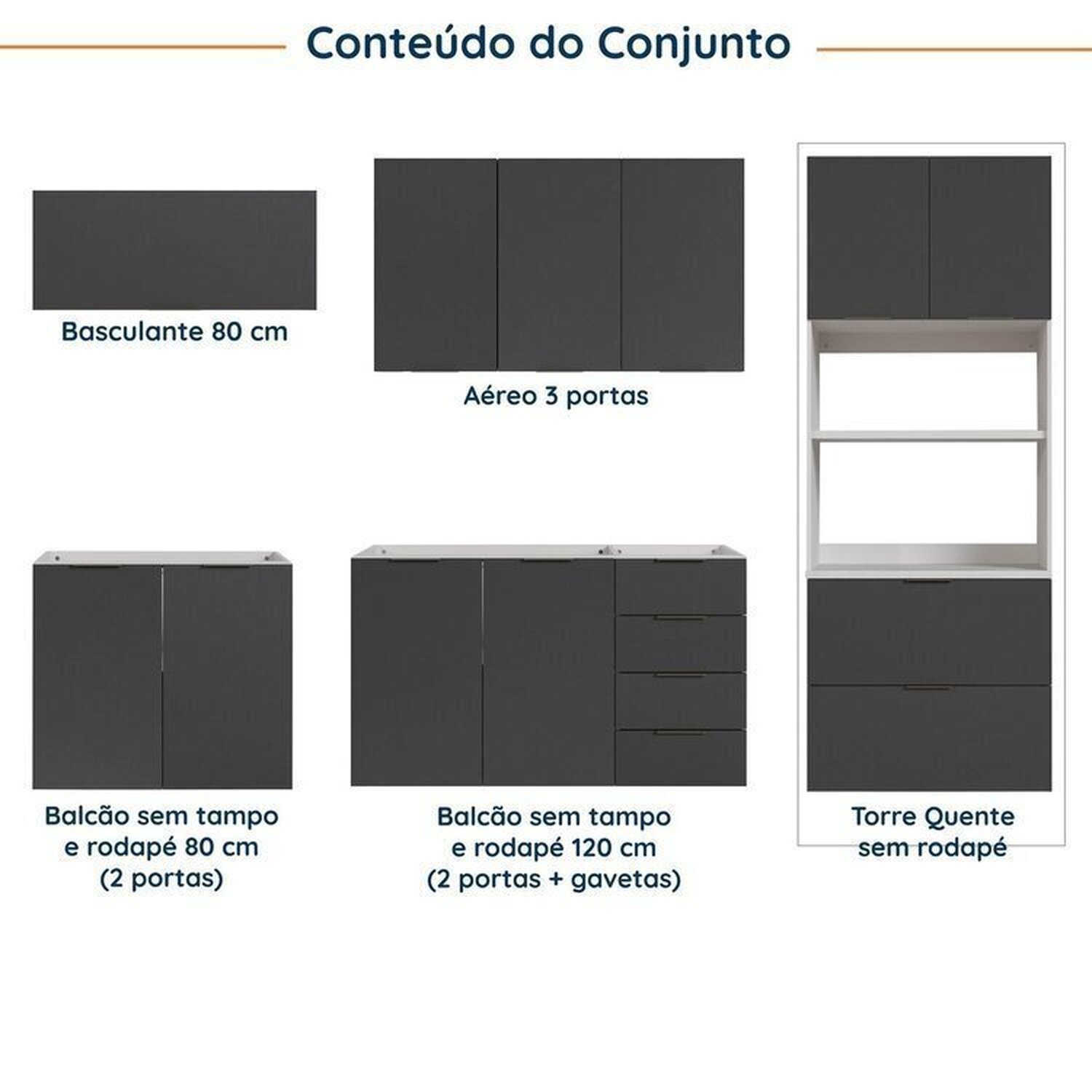 Cozinha Modulada 5 Peças sem Tampo sem Rodapé Ipanema CabeCasa MadeiraMadeira - 3