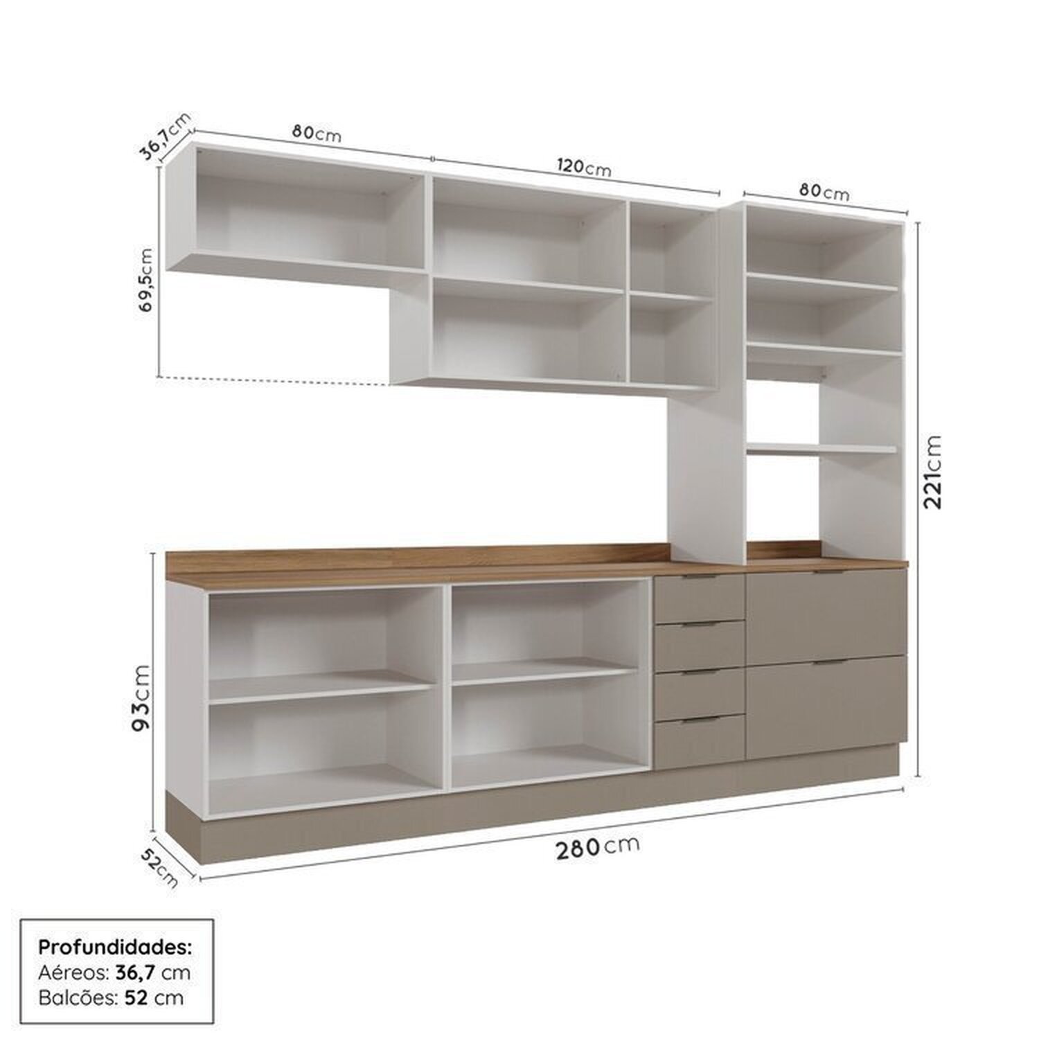 Cozinha Modulada 5 Peças com Tampo com Rodapé Ipanema CabeCasa MadeiraMadeira - 4