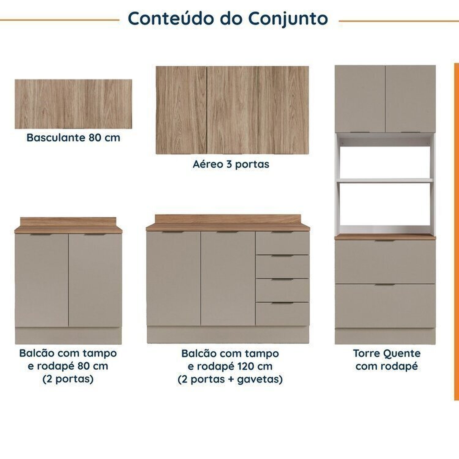 Cozinha Modulada 5 Peças com Tampo com Rodapé Ipanema CabeCasa MadeiraMadeira - 3