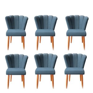 Kit 6 Cadeiras Sala de Jantar Estofada Reforçada Pétala Suede - Twdecora