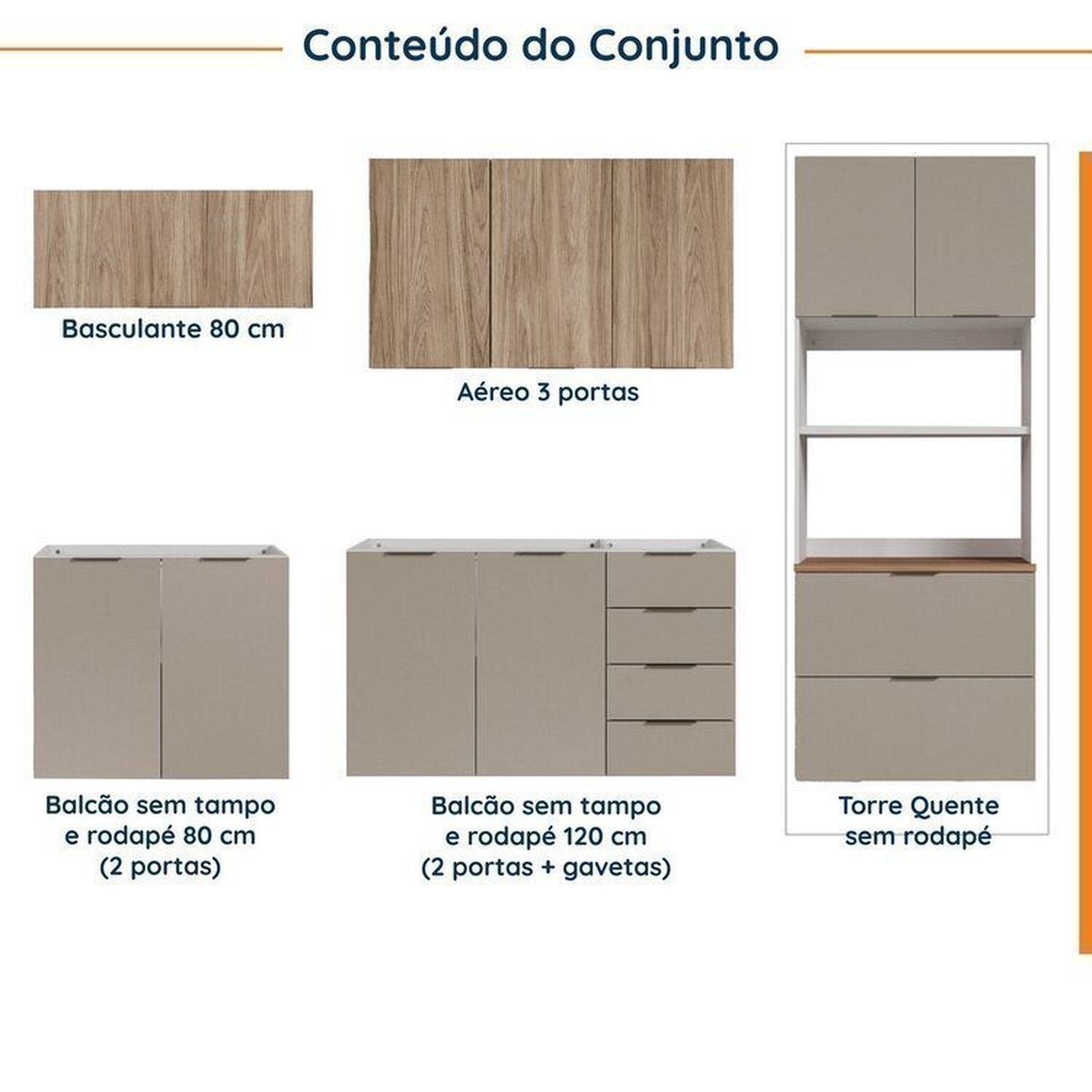 Cozinha Modulada 5 Peças sem Tampo sem Rodapé Ipanema CabeCasa MadeiraMadeira - 3