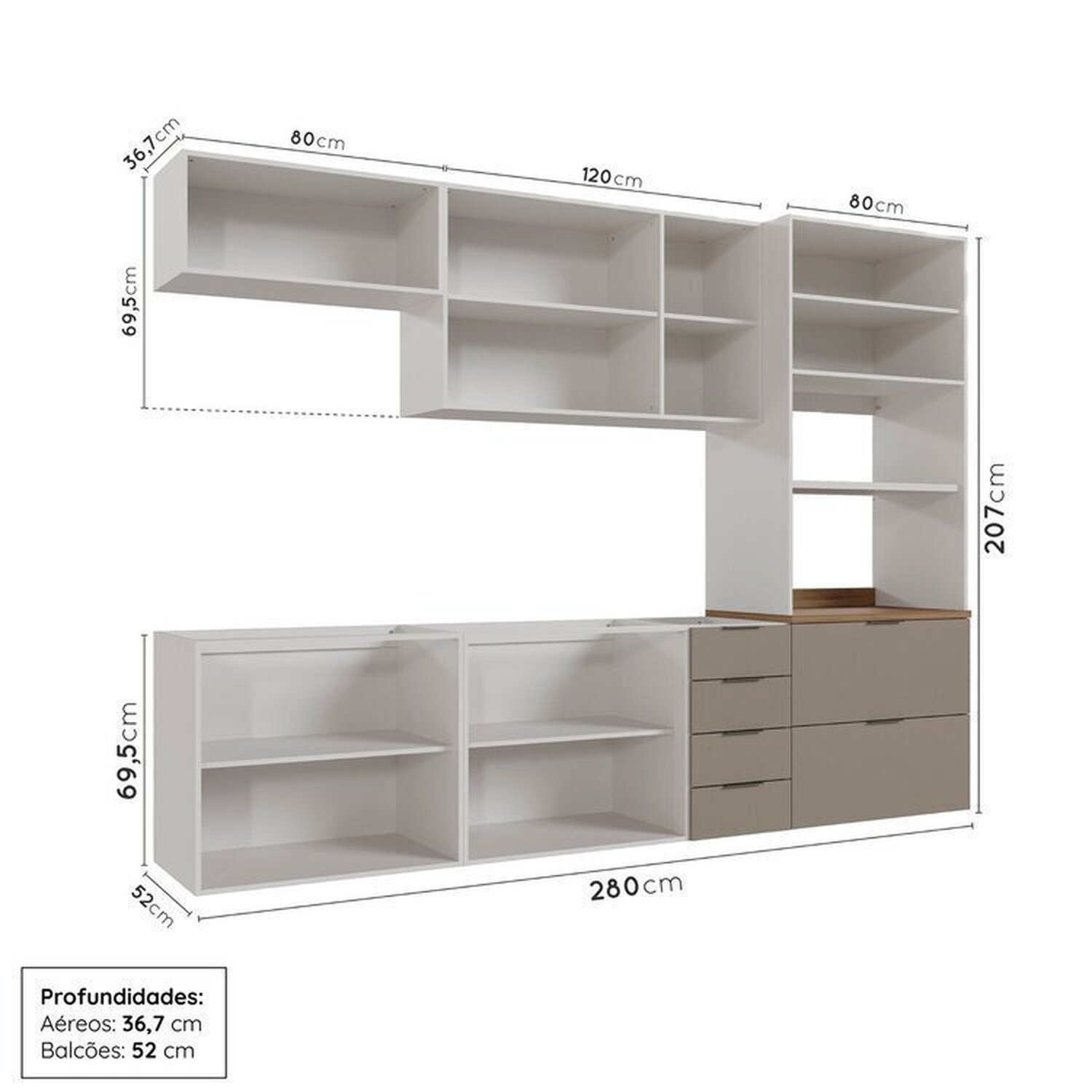 Cozinha Modulada 5 Peças sem Tampo sem Rodapé Ipanema CabeCasa MadeiraMadeira - 4