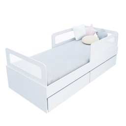 Cama Solteiro Mdf Branco com 02 Gavetas Grades e Cabeceira Telinha Anatômica Mobilistore - 3