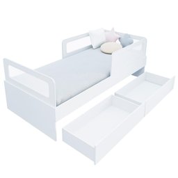 Cama Solteiro Mdf Branco com 02 Gavetas Grades e Cabeceira Telinha Anatômica Mobilistore - 2