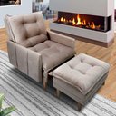 Ver imagem 1 de Cadeira Reclinável com Puff Veludo Bege California Jm Móveis