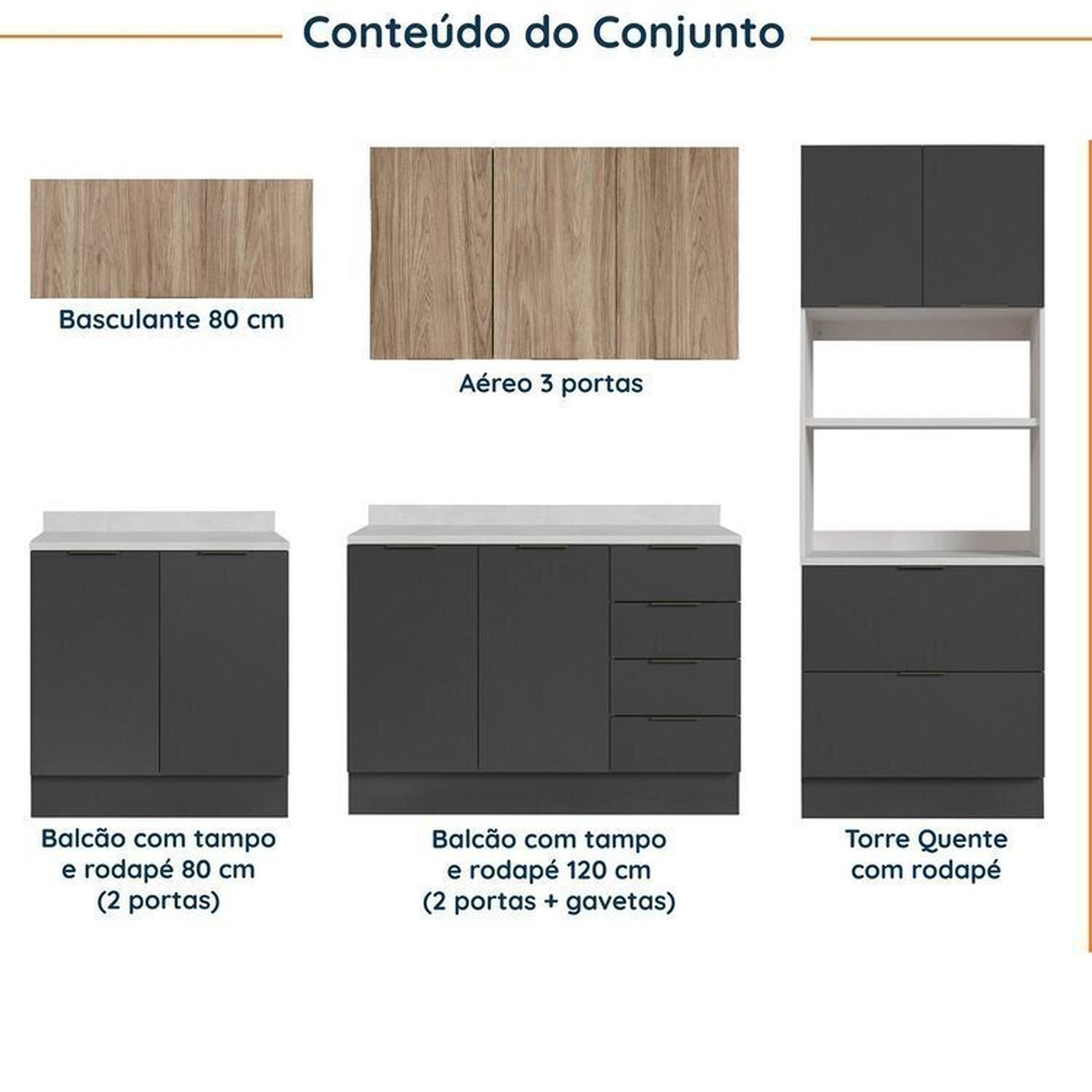 Cozinha Modulada 5 Peças com Tampo com Rodapé Ipanema CabeCasa MadeiraMadeira - 3