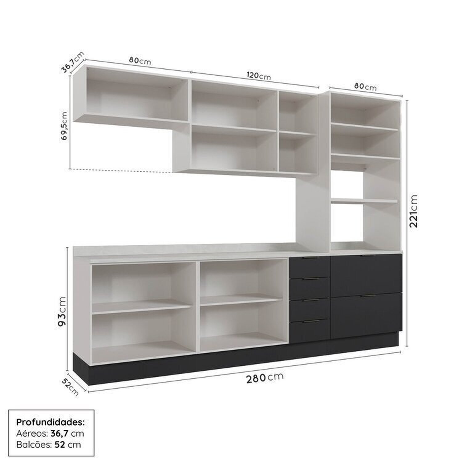 Cozinha Modulada 5 Peças com Tampo com Rodapé Ipanema CabeCasa MadeiraMadeira - 4