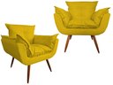 Ver imagem 1 de Kit 2 Poltronas Decorativa Opala Couro Amarelo Pés Madeira Ms Decor