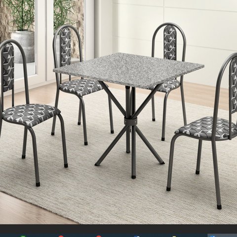 Conjunto Mesa Tubular com 4 Cadeiras Berlim Prata/Matelado/Branco Preto Ocre