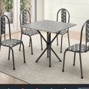 Ver imagem 1 de Conjunto Mesa Tubular com 4 Cadeiras Berlim Prata/Matelado/Branco Preto Ocre