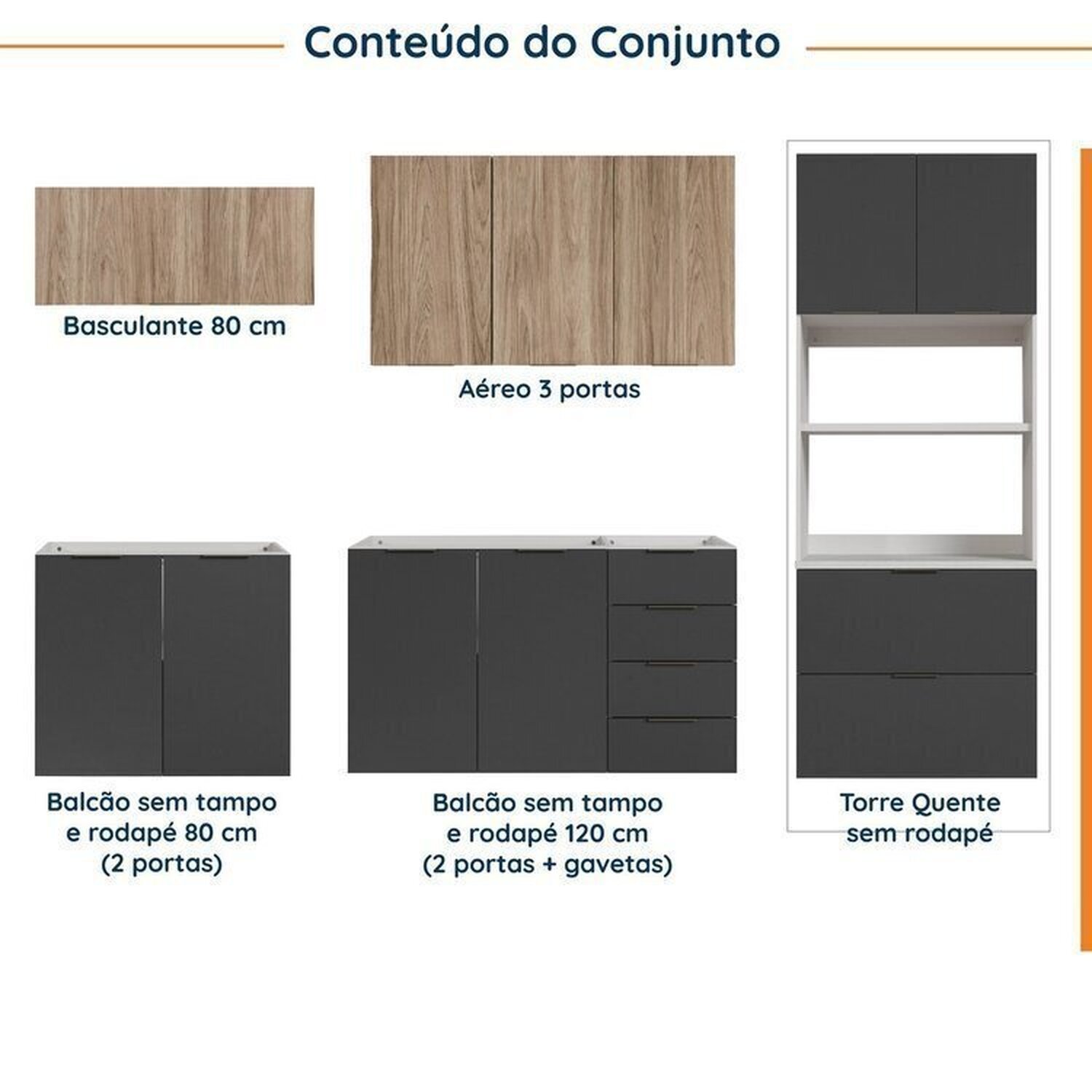 Cozinha Modulada 5 Peças sem Tampo sem Rodapé Ipanema CabeCasa MadeiraMadeira - 3