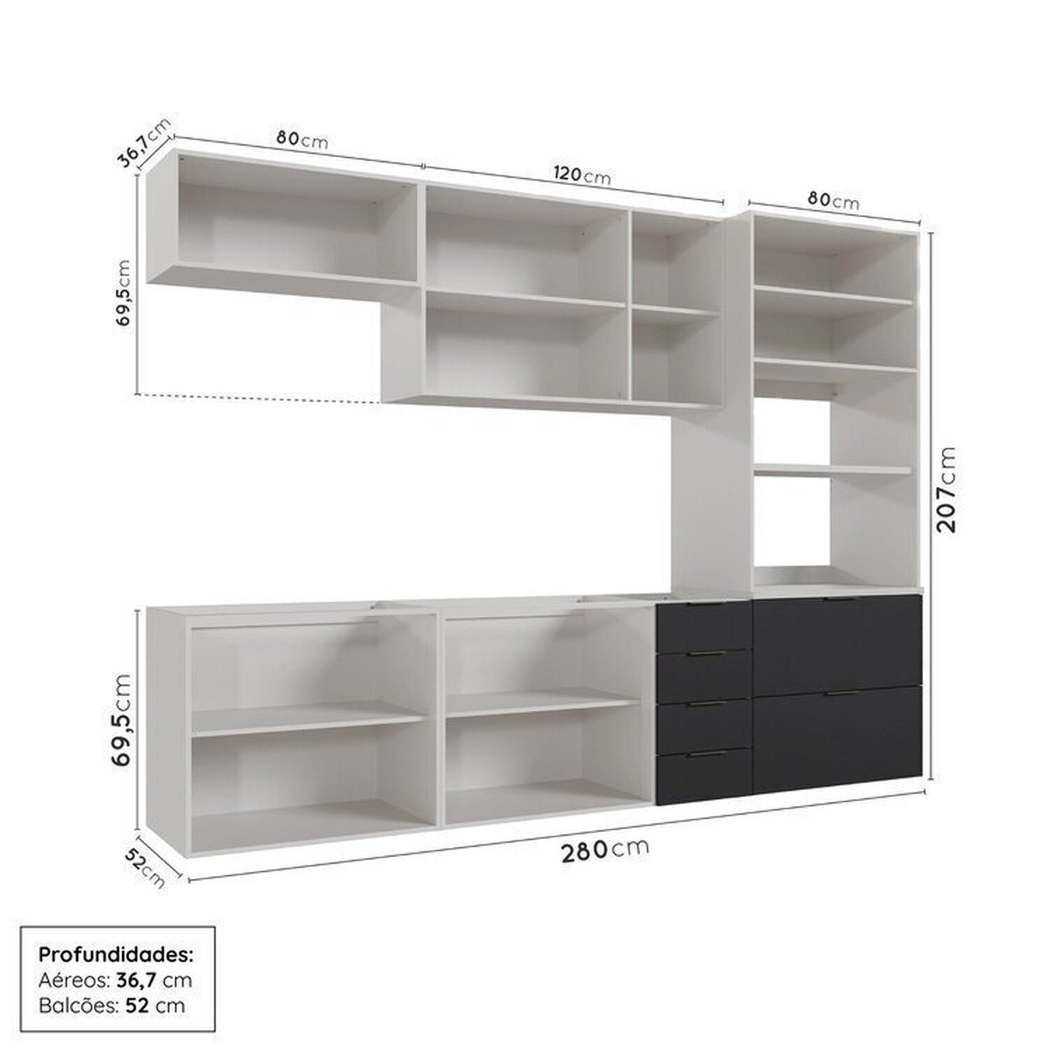 Cozinha Modulada 5 Peças sem Tampo sem Rodapé Ipanema CabeCasa MadeiraMadeira - 4