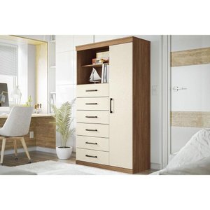 Cômoda Casal Marabá 1.6 C/ 1 Porta 2 Nichos e 6 Gavetas Jatoba/areia - Santos Andirá