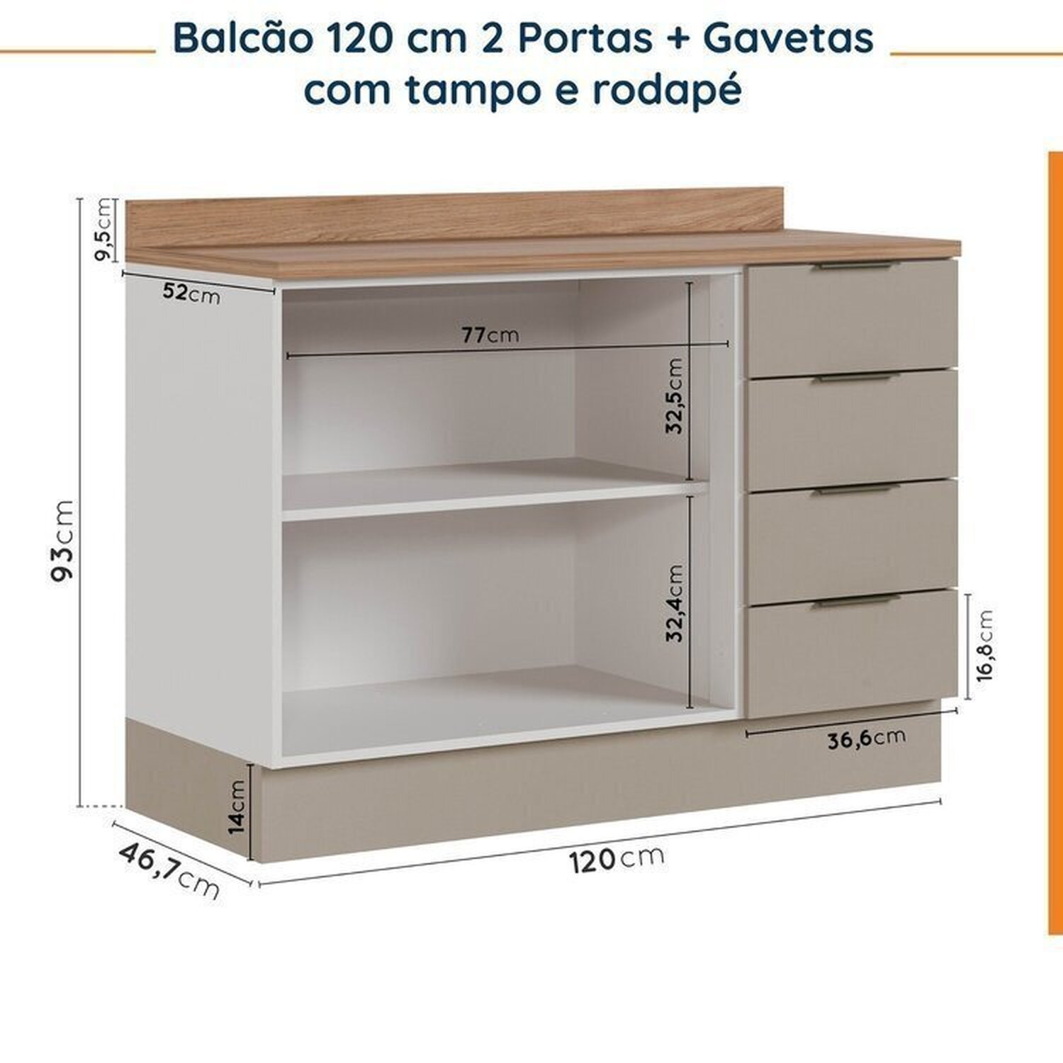 Cozinha Modulada 4 Peças com Tampo com Rodapé 2 Aéreos e 2 Balcões Ipanema CabeCasa MadeiraMadeira - 15