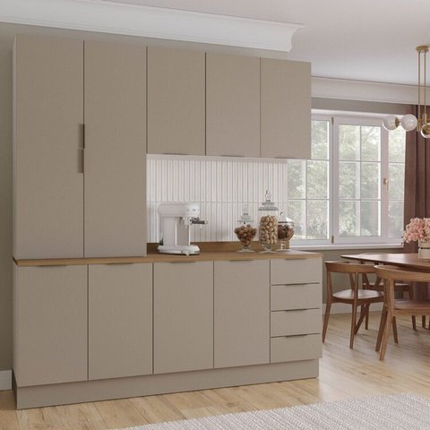 Cozinha Planejada 4 Peças com Tampo com Rodapé 2 Aéreos e 2 Balcões Ipanema CabeCasa MadeiraOriginals Marrom/Fendi Trama