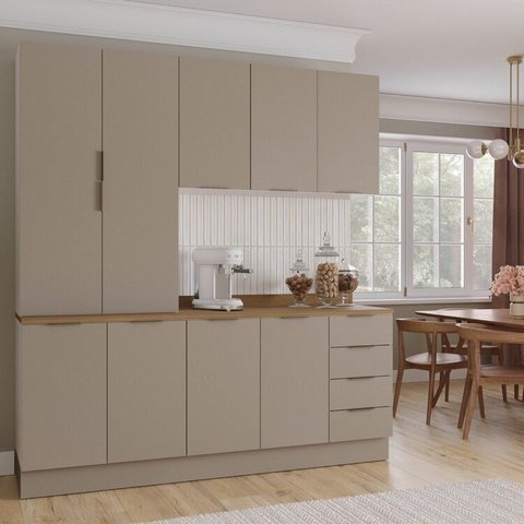 Cozinha Modulada 4 Peças com Tampo com Rodapé 2 Aéreos e 2 Balcões Ipanema CabeCasa MadeiraOriginals Marrom/Fendi Trama