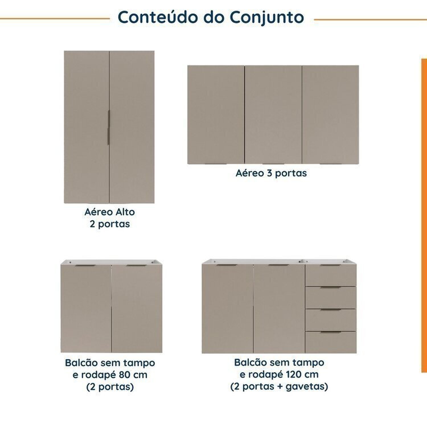 Cozinha Modulada 4 Peças sem Tampo sem Rodapé 2 Aéreos e 2 Balcões Ipanema CabeCasa MadeiraMadeira - 3