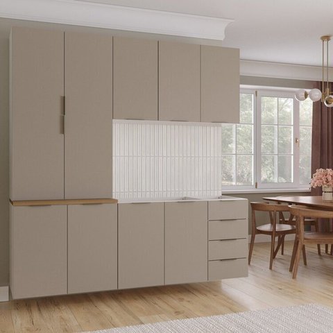 Cozinha Modulada 4 Peças sem Tampo sem Rodapé 2 Aéreos e 2 Balcões Ipanema CabeCasa MadeiraOriginals Marrom/Fendi Trama