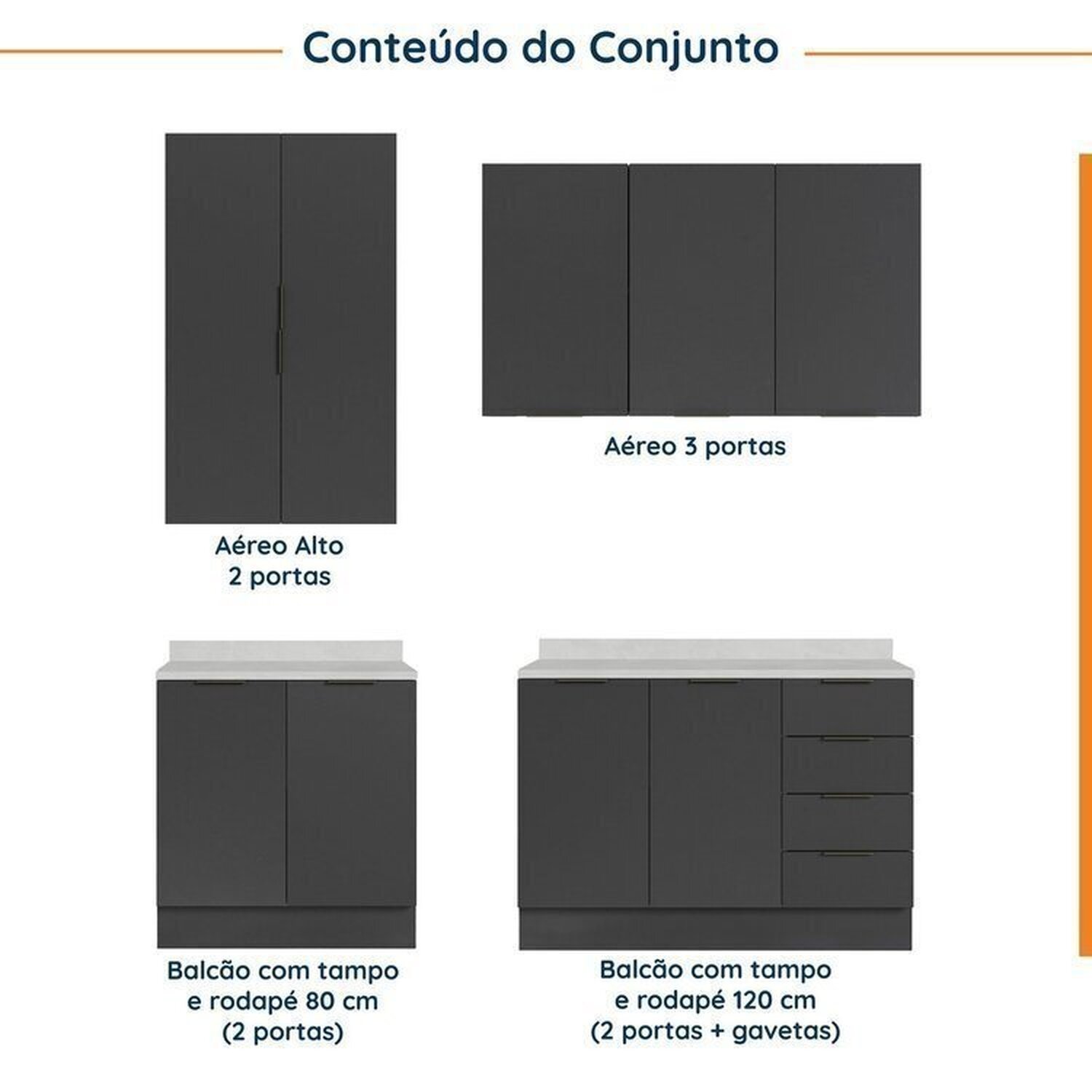 Cozinha Modulada 4 Peças com Tampo com Rodapé 2 Aéreos e 2 Balcões Ipanema CabeCasa MadeiraMadeira - 3