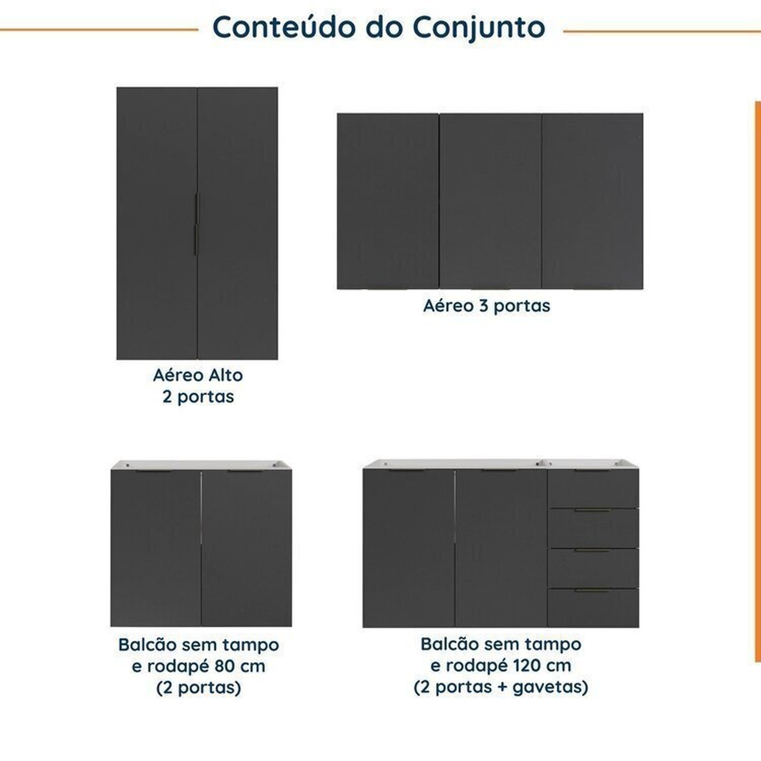 Cozinha Modulada 4 Peças sem Tampo sem Rodapé 2 Aéreos e 2 Balcões Ipanema CabeCasa MadeiraMadeira - 3