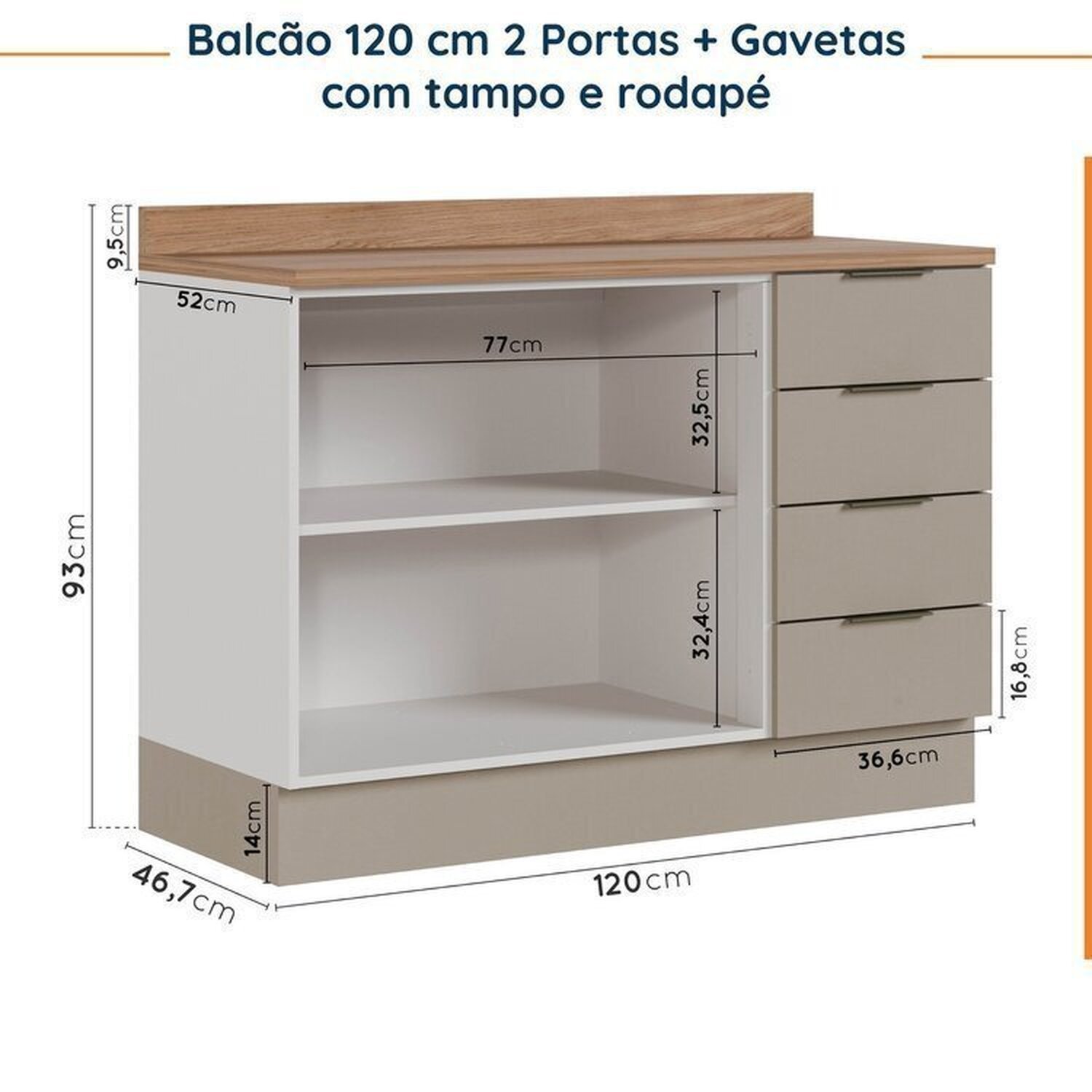 Cozinha Modulada 4 Peças com Tampo com Rodapé 2 Aéreos e 2 Balcões Ipanema CabeCasa MadeiraMadeira - 15